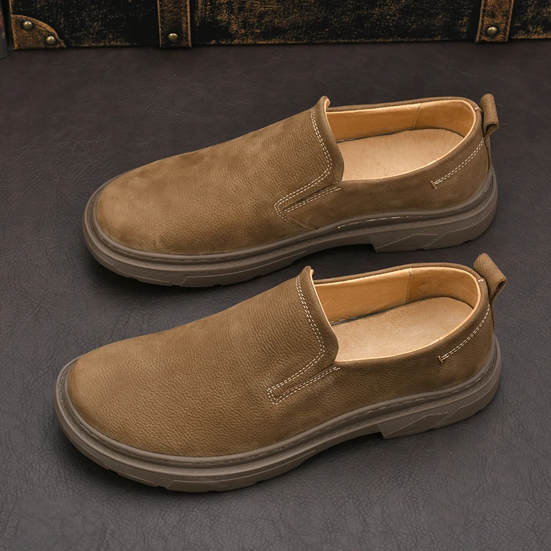 春秋新款男士真皮休闲鞋皮鞋英伦风软底翻毛皮手工一脚蹬皮鞋男