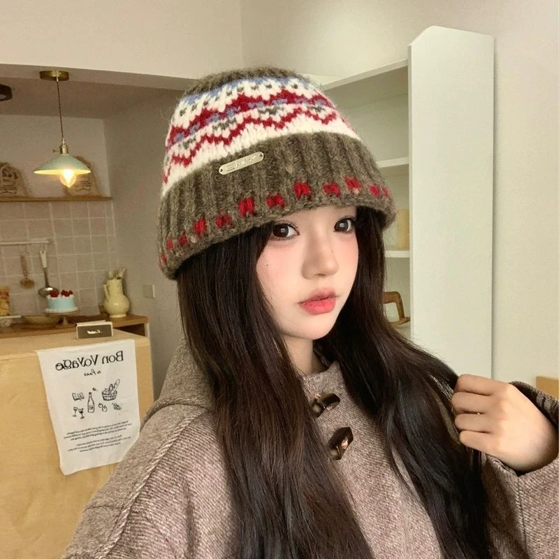 冬季加厚可爱小恶魔针织帽针织秋冬帽子防寒冬天冷帽女复古百搭