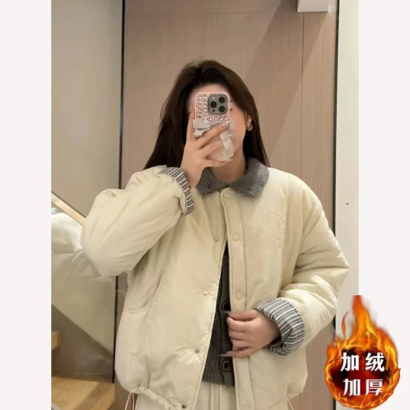 小个子2025冬季新款韩版宽松百搭圆领棉服外套韩系穿搭潮保暖棉衣