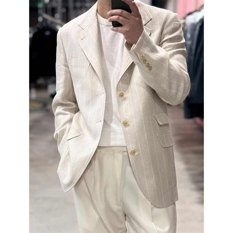 (授权)38400版“纯正老钱 Solomeo解构 羊毛混纺亚麻”骑士意式西装