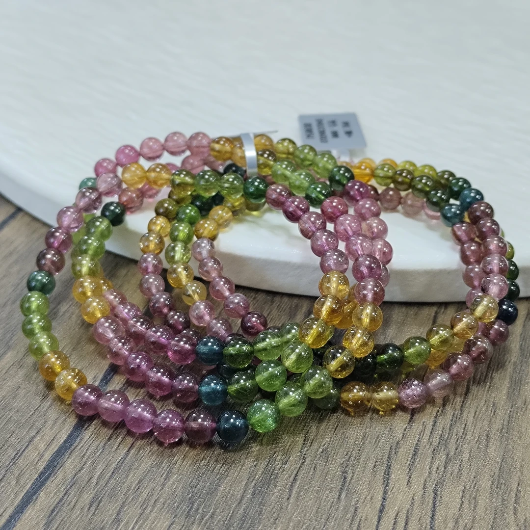 【拾晶轩】天然碧玺三圈手链 多样性发一件 约5mm 086XL