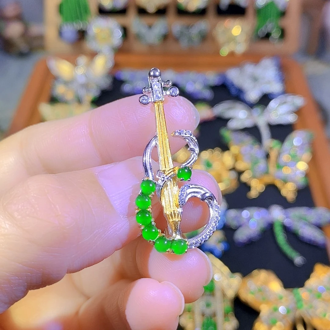 吊坠(不含链)银S925镶嵌翡翠