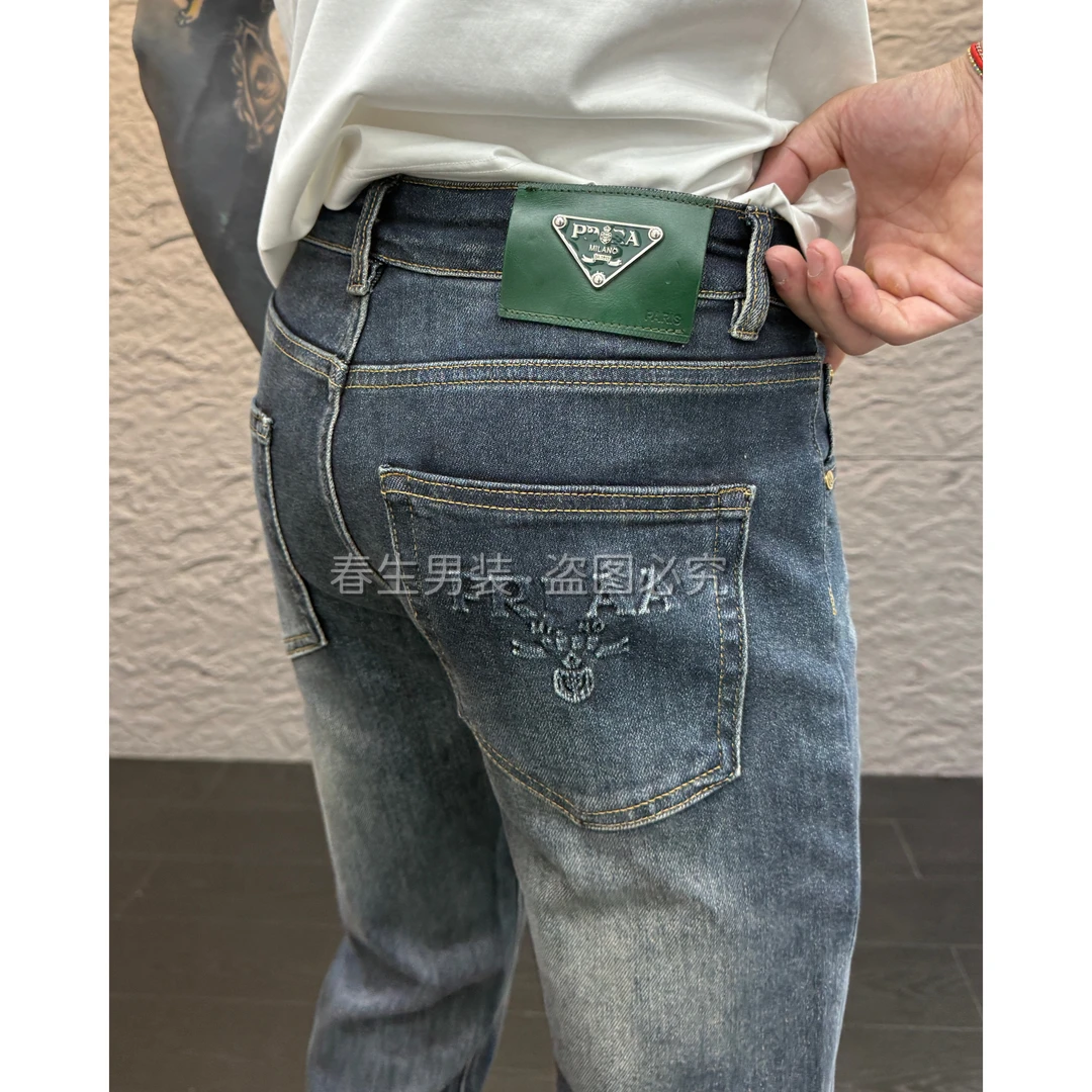2025早秋新款时尚休闲百搭净版复古小直筒男士牛仔裤6098蓝
