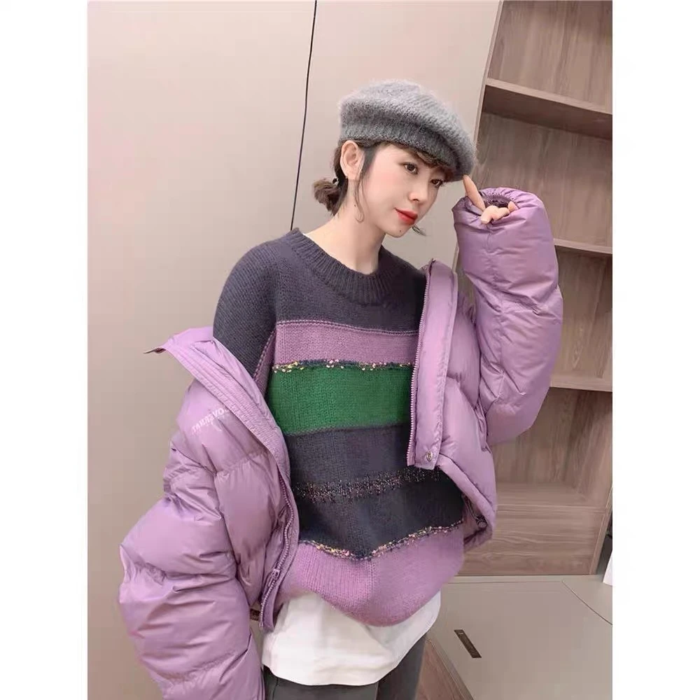 静姐 欧货圆领撞色长袖休闲连帽针织衫毛衣1121