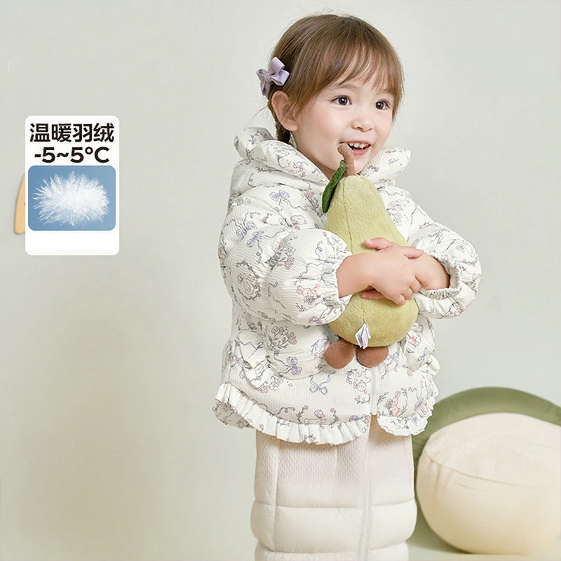 厚款女童韩版女宝宝卡通动漫冬季加厚婴儿连帽羽绒服法式小清新