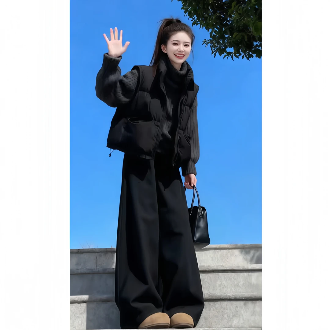 SHALLDOER【初学日记】洋气套装女休闲宽松慵懒风上衣+马甲阔腿裤子