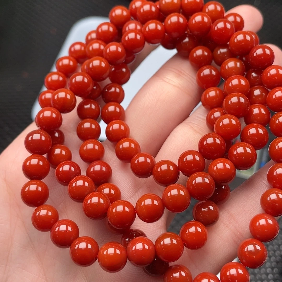 南红玛瑙未镶嵌8mm柿子红圆珠108颗长链