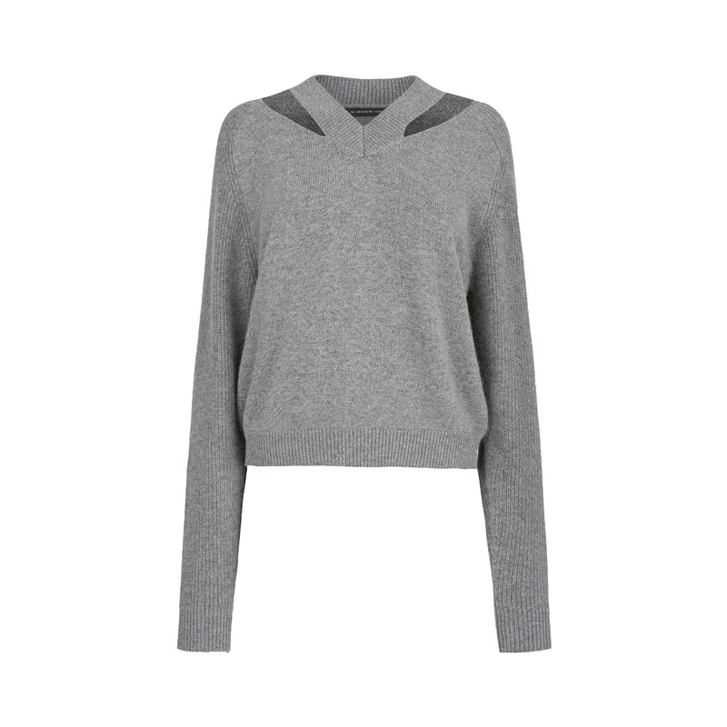 【大叔专属】圣迪奥百搭时尚罗纹V领打底露肩宽松针织衫S233Z35A9