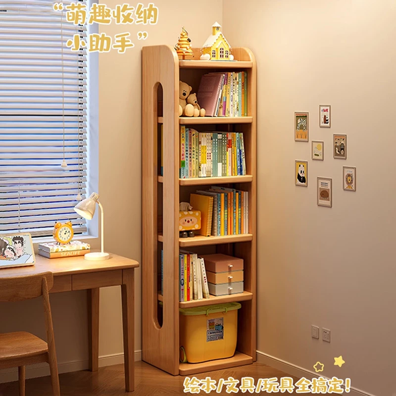实木儿童书架置物架落地一体靠墙转角储物柜简易学生不占地方书柜