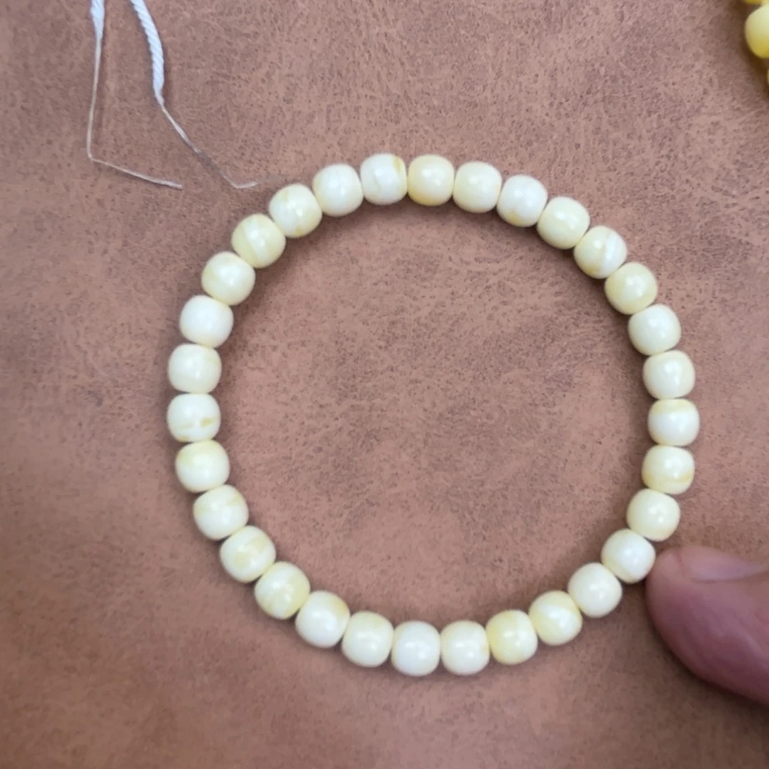 蜜蜡未镶嵌手串纯天然俄料瓷白金纹极限弧高桩6.5*6腕口17+