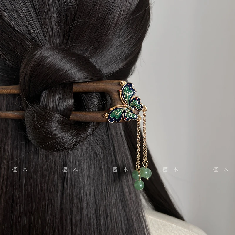 春日蝶序丨女高级感发簪双面蝴蝶步摇国风旗袍景泰蓝古风手工发簪