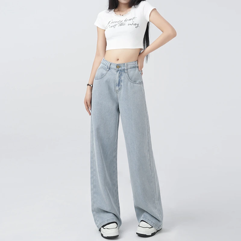 莱赛尔天丝夏季新款高腰女牛仔裤窄版宽松直筒阔腿拖地裤9002