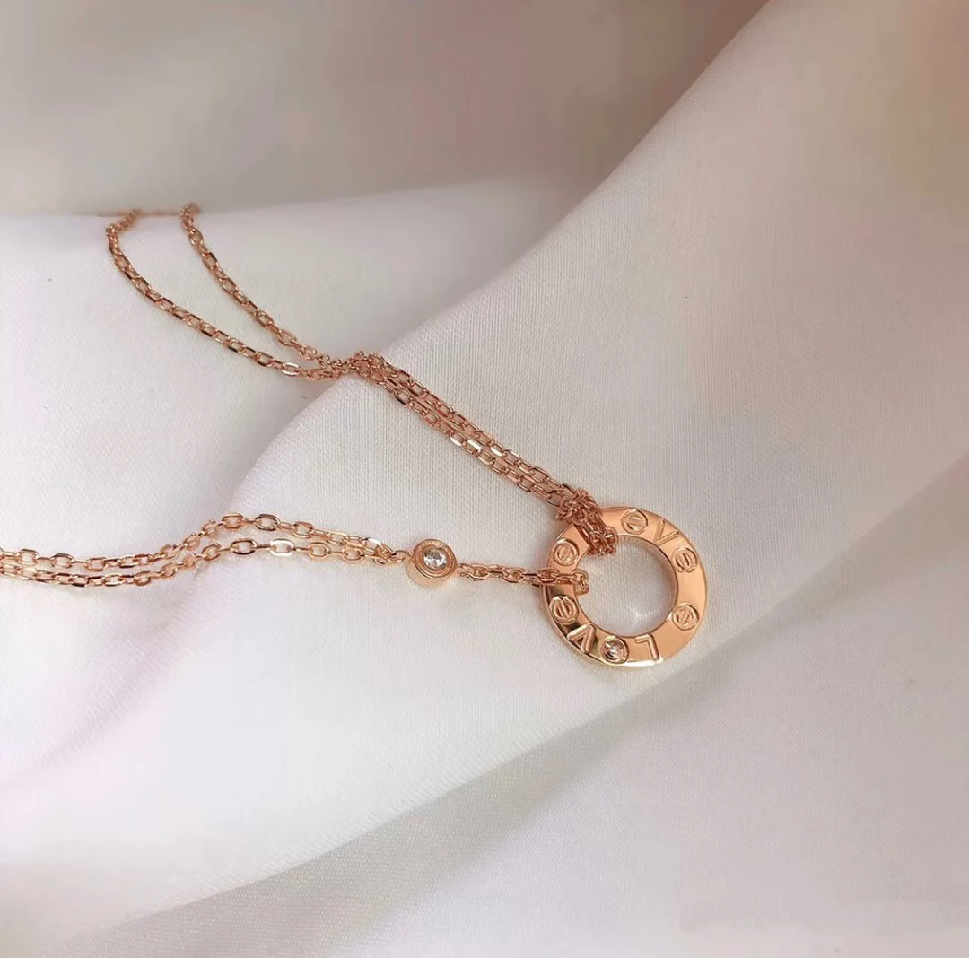 18k 金钻石小饼套链双面 经典