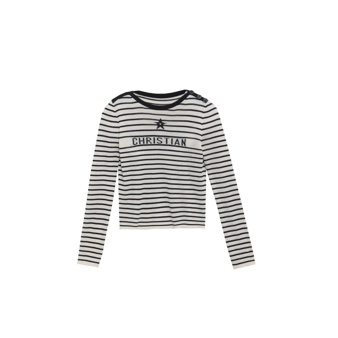 2025春夏新款 女士休闲圆领长袖T恤 条纹格设计（D05CD503CT01）