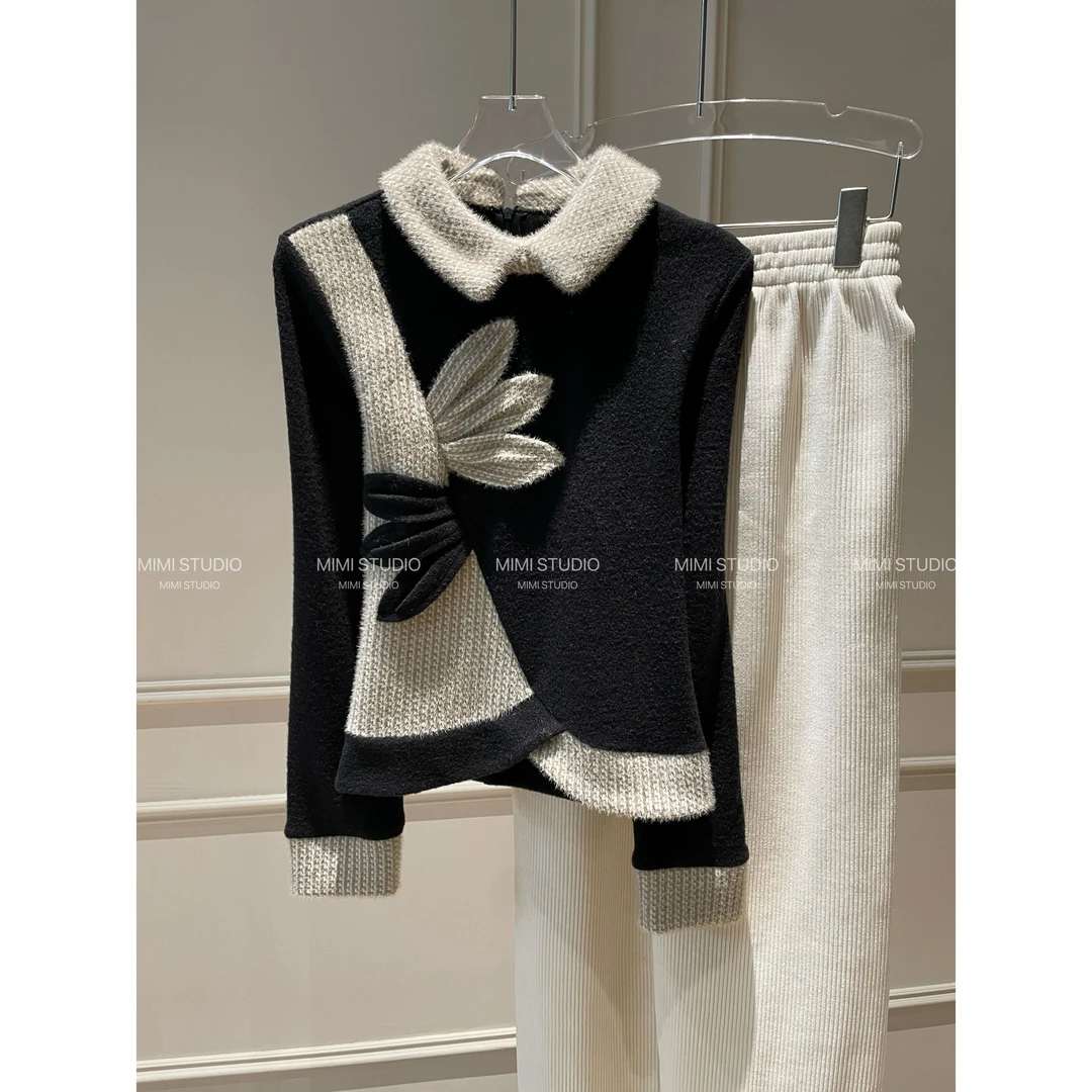 2025冬季新款 小香风拼接设计时尚贵气T恤打底衫上衣1137