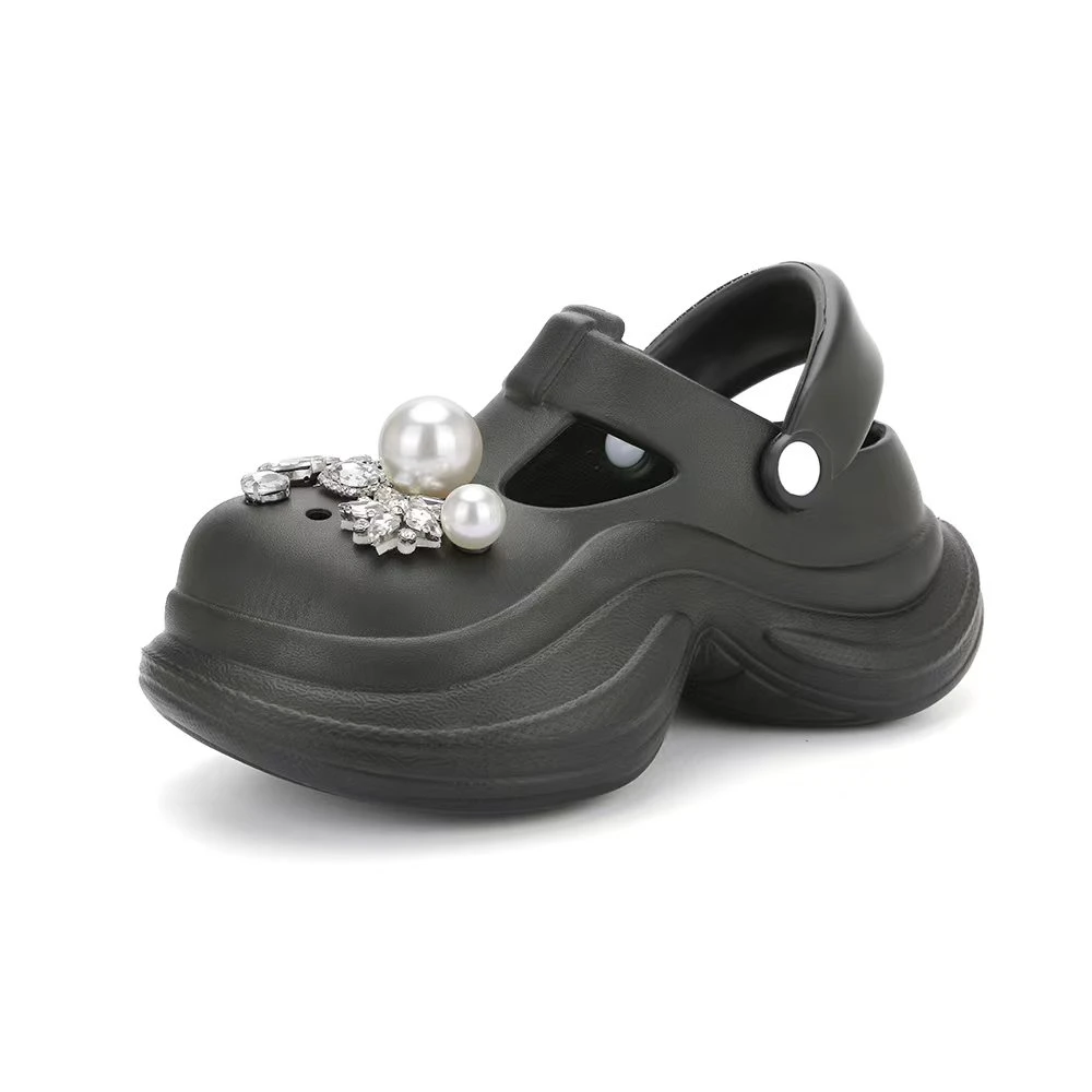 知足敏儿水钻洞洞EVA厚底女款夏季可外穿透气拖鞋增高跟凉鞋50-1