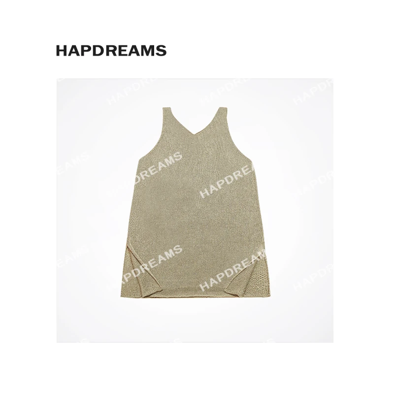 V领开叉针织背心 新款气质休闲复古风针织吊带