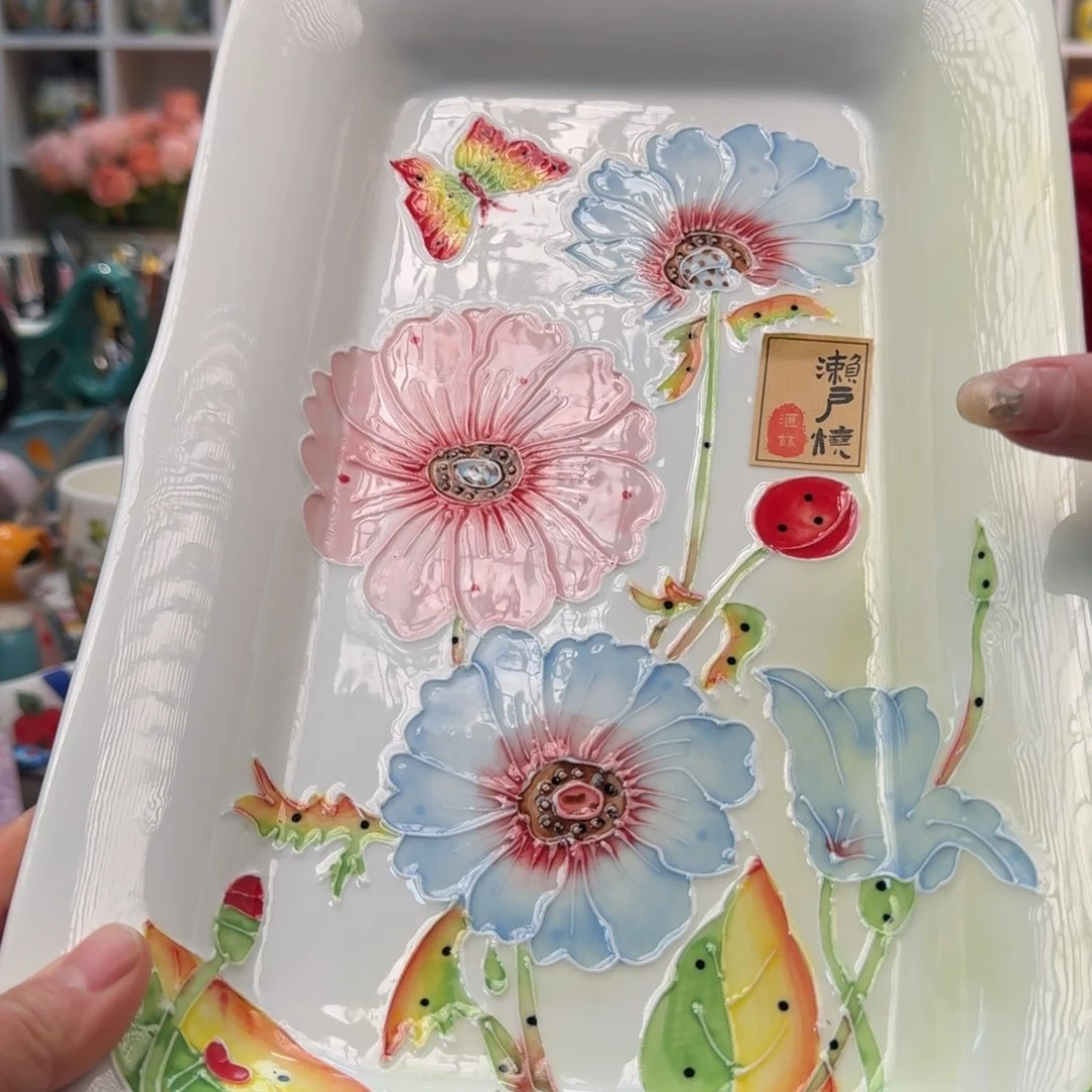 陶瓷12.5英寸濑户烧百花齐放富贵大盘1只