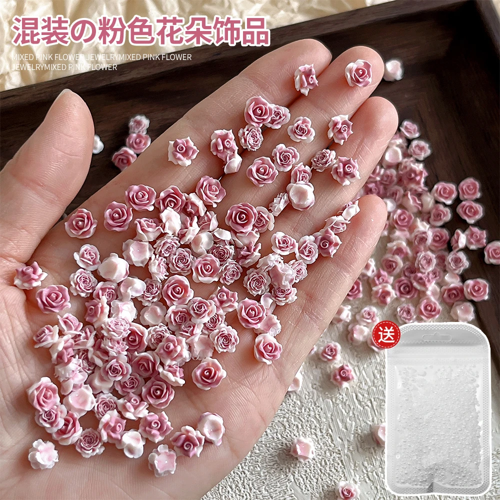 【菊籽老师推荐】50颗混粉色花花美甲饰品小清新甜美平底穿戴甲装饰