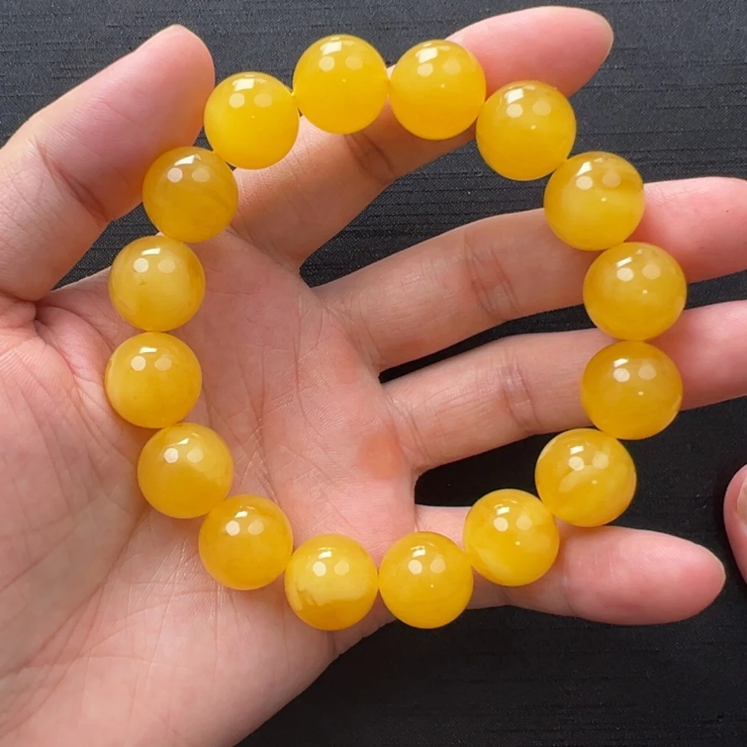 未镶嵌琥珀裸石焦皮橘色同料圆珠手串14mm
