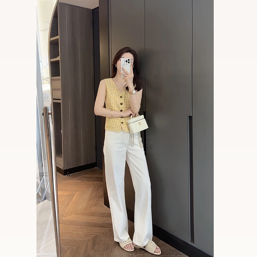 【大静静】“彩色编织”黄色小香风马甲DJJ1542