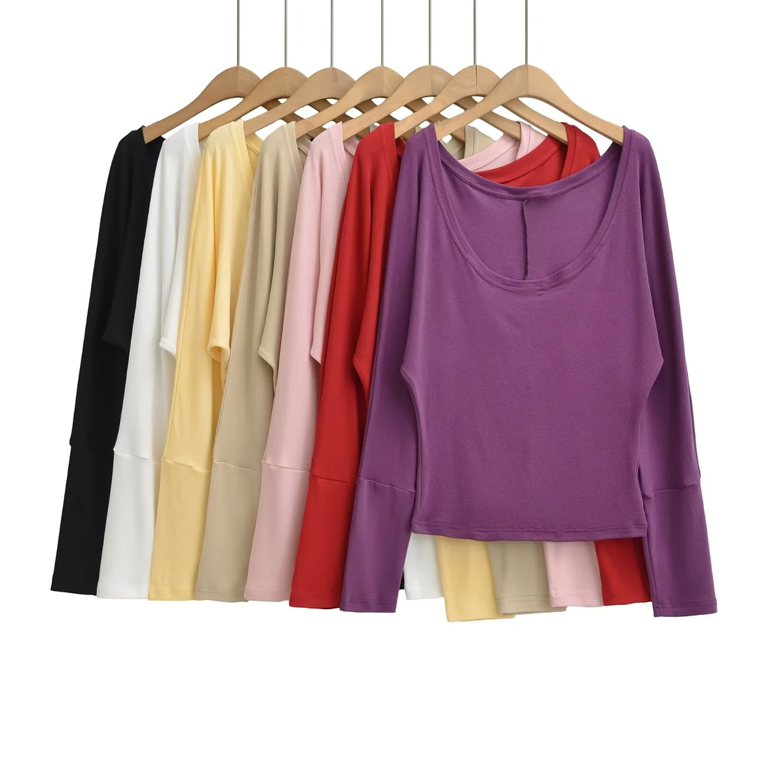 RY25253纯欲大U领气质长袖内搭打底衫罩衫