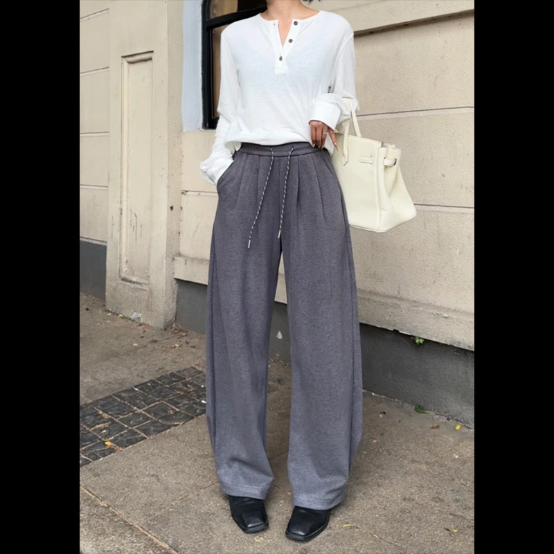 （清清款）10166羊毛女秋冬老钱风时尚简约直筒显瘦小脚运动裤