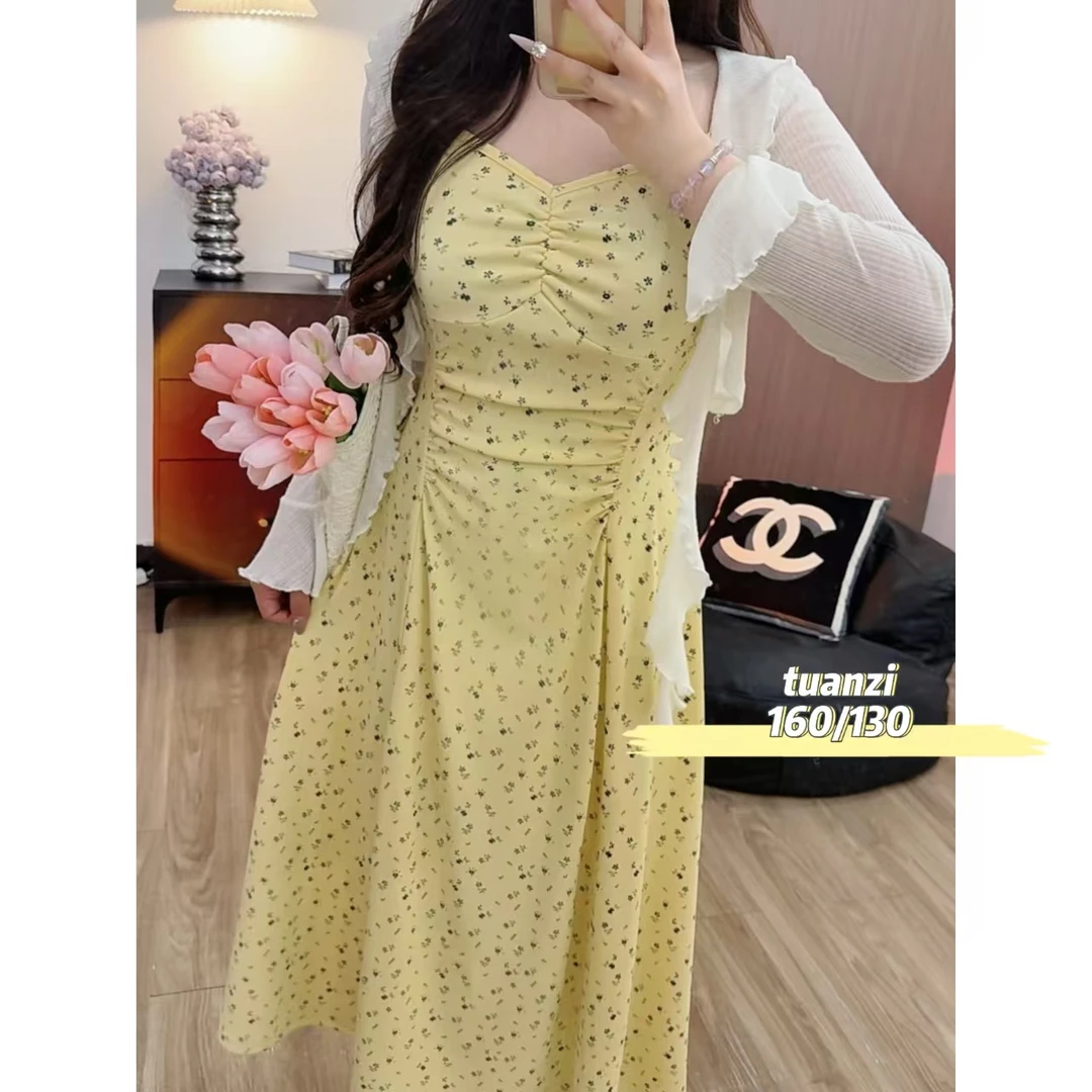 【假日多巴胺】微胖mm法式碎花吊带连衣裙女夏新款收腰显瘦包臀裙