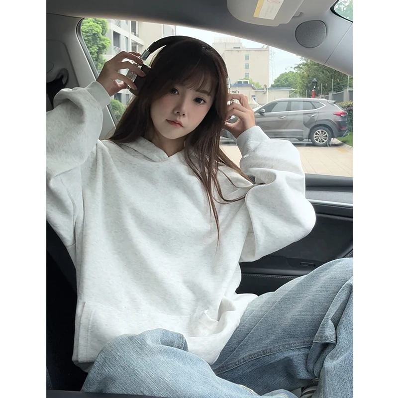 重磅360克基础款纯色连帽卫衣秋季男女套头外套潮流百搭帽衫简约