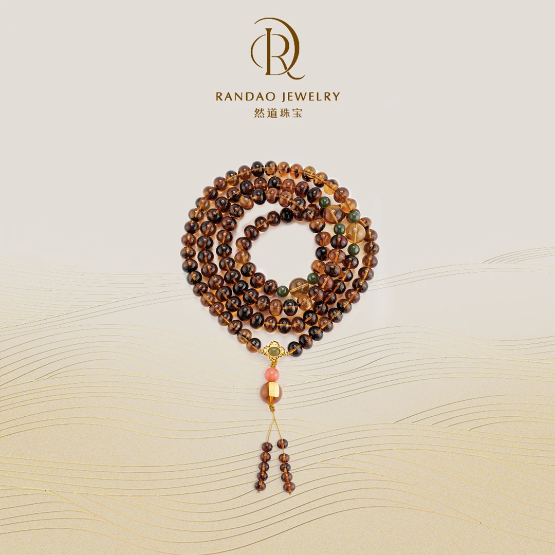 【然道珠宝】抚顺琥珀灵草珀鼓珠DIY蓝珀金福款多圈珠链毛衣链