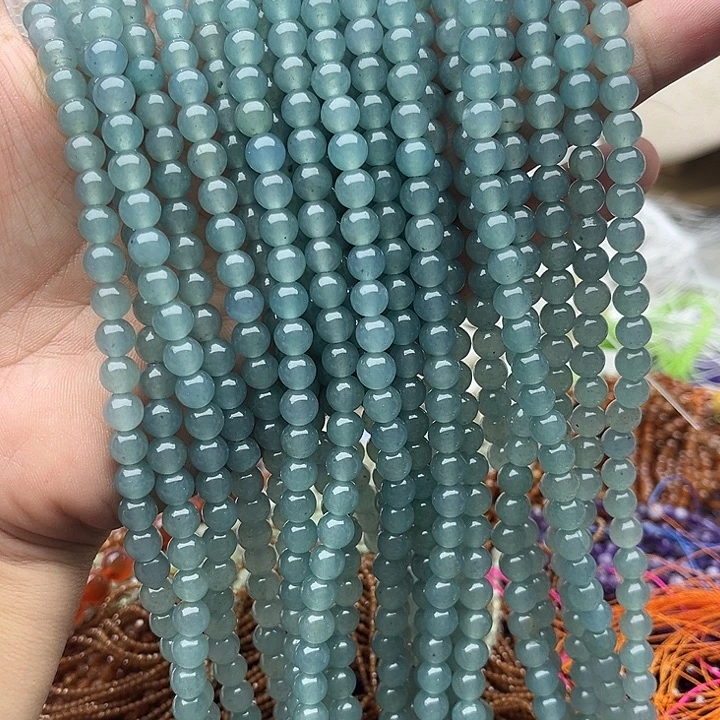 玛瑙/玉髓未镶嵌珠宝半成品2条6mm左右蓝水色和田玉