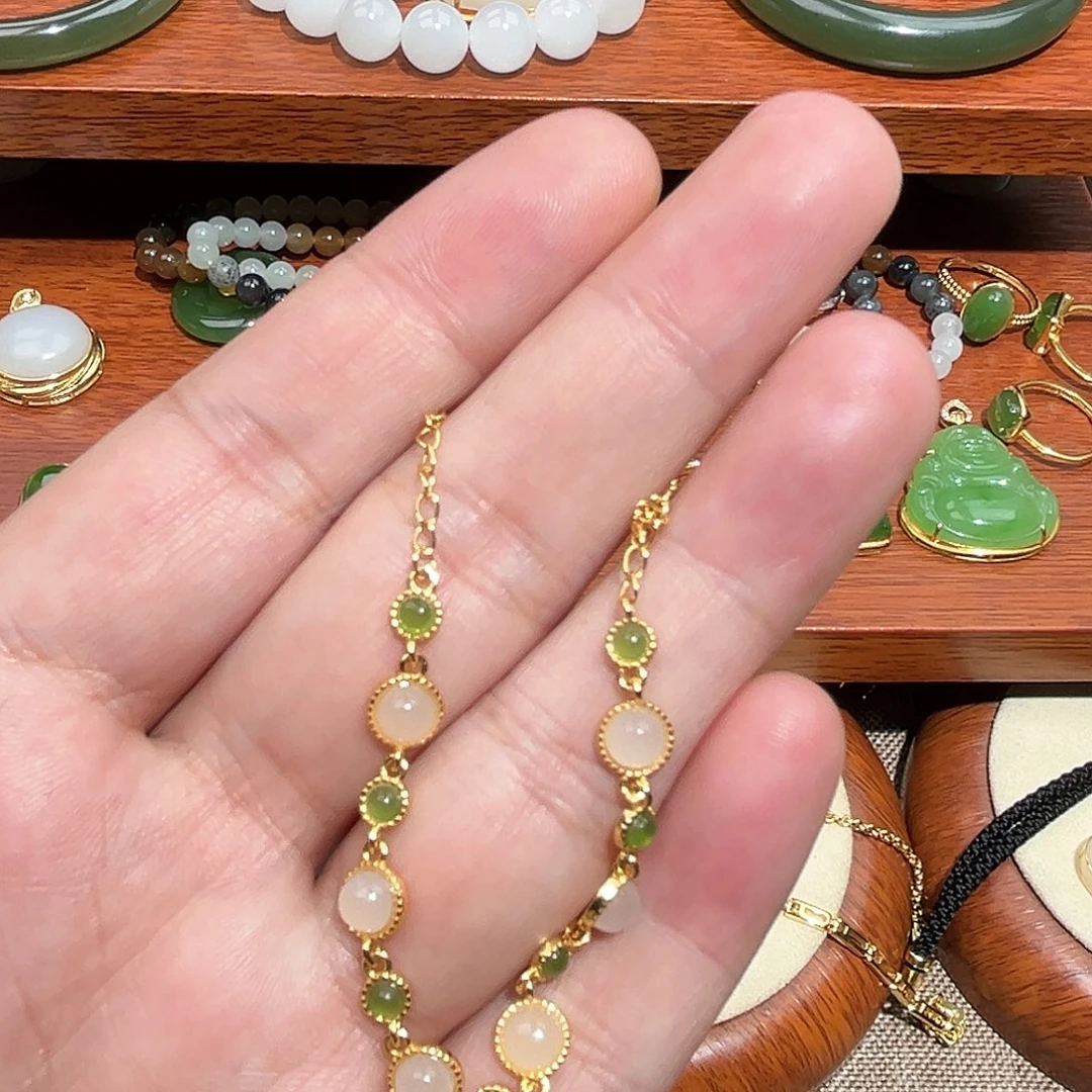 和田玉（糖玉）银S925镶嵌手链