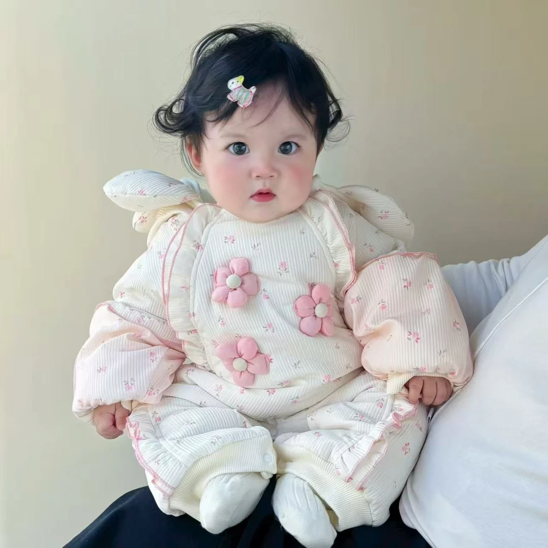 冬装宝宝超萌婴儿甜美长袖连体衣加厚公主保暖哈衣棉服外出服