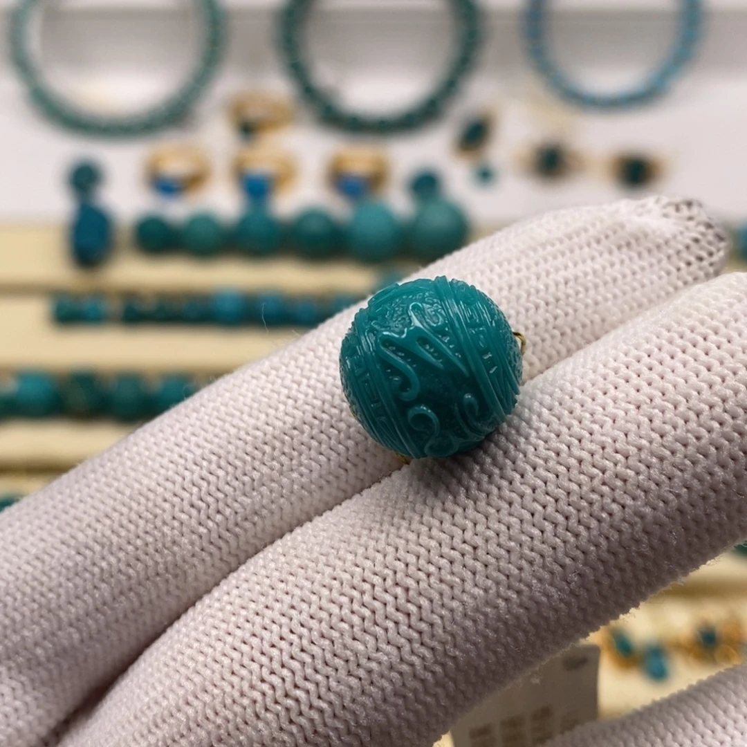 未镶嵌绿松石珠宝奇石六字圆珠13mm