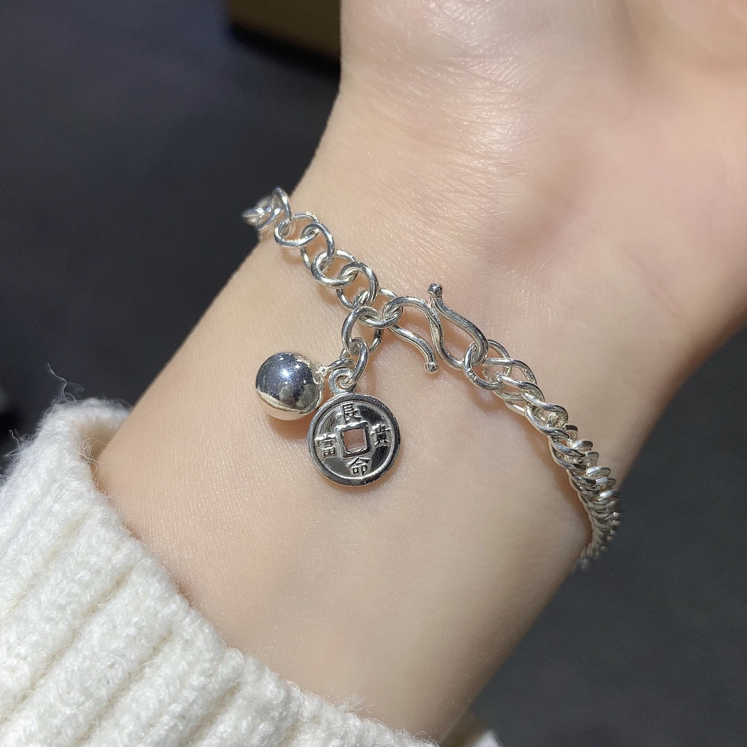 足银手链 YNR长命富贵链 通体足银吉祥寓意款百搭手链礼物首选