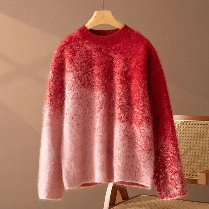 【星空渐变拉绒】 康赛妮A规baby绒！100%山羊绒圆领双股加厚针织衫