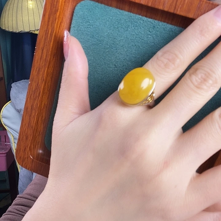 蜜蜡银S925镶嵌戒指戒指