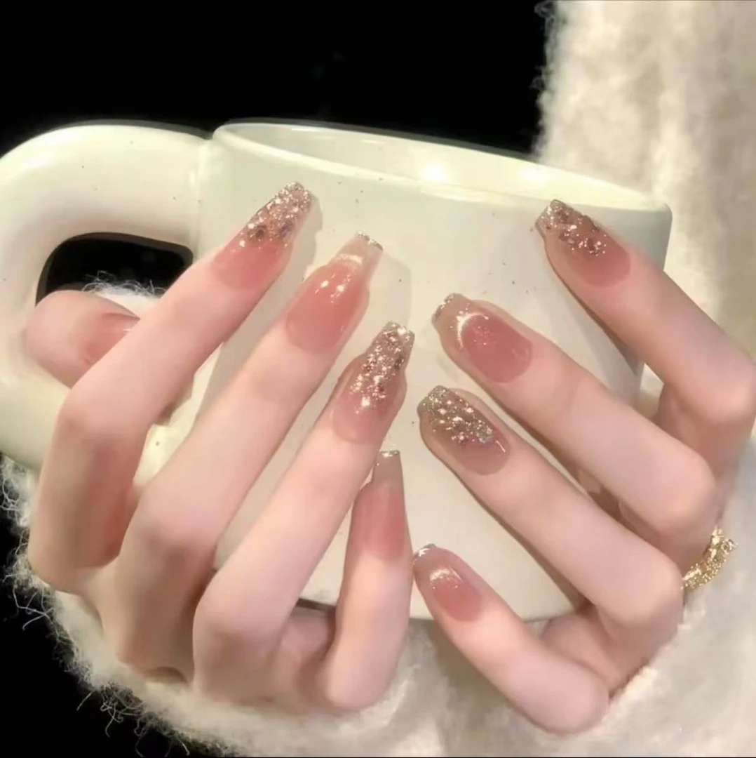 【塞纳黄昏】手工穿戴甲气质款光疗美甲