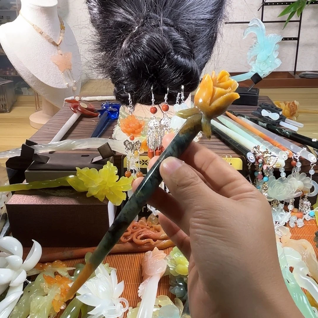 蛇纹石玉合金发饰