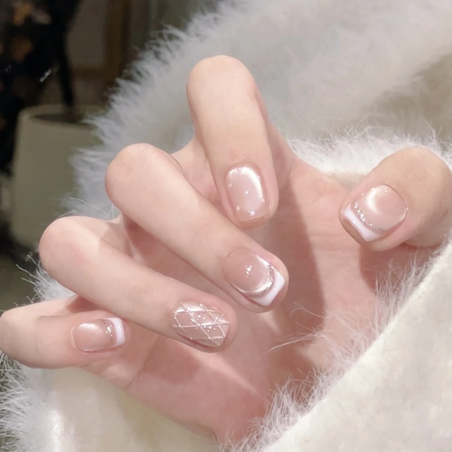 【一封情书】野世穿戴甲  粉色菱格猫眼 法式纯欲美甲