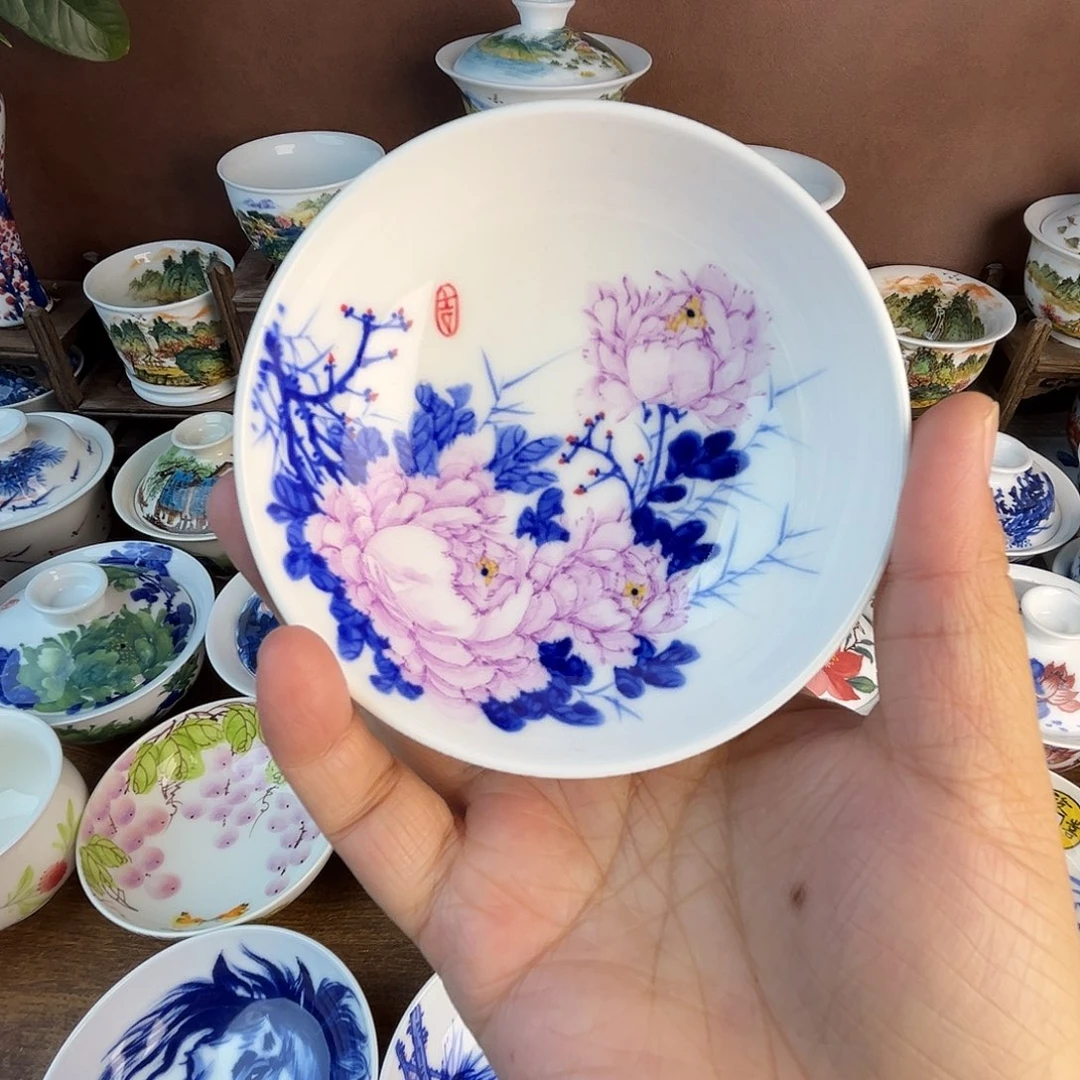 忠意堂釉下彩紫牡丹