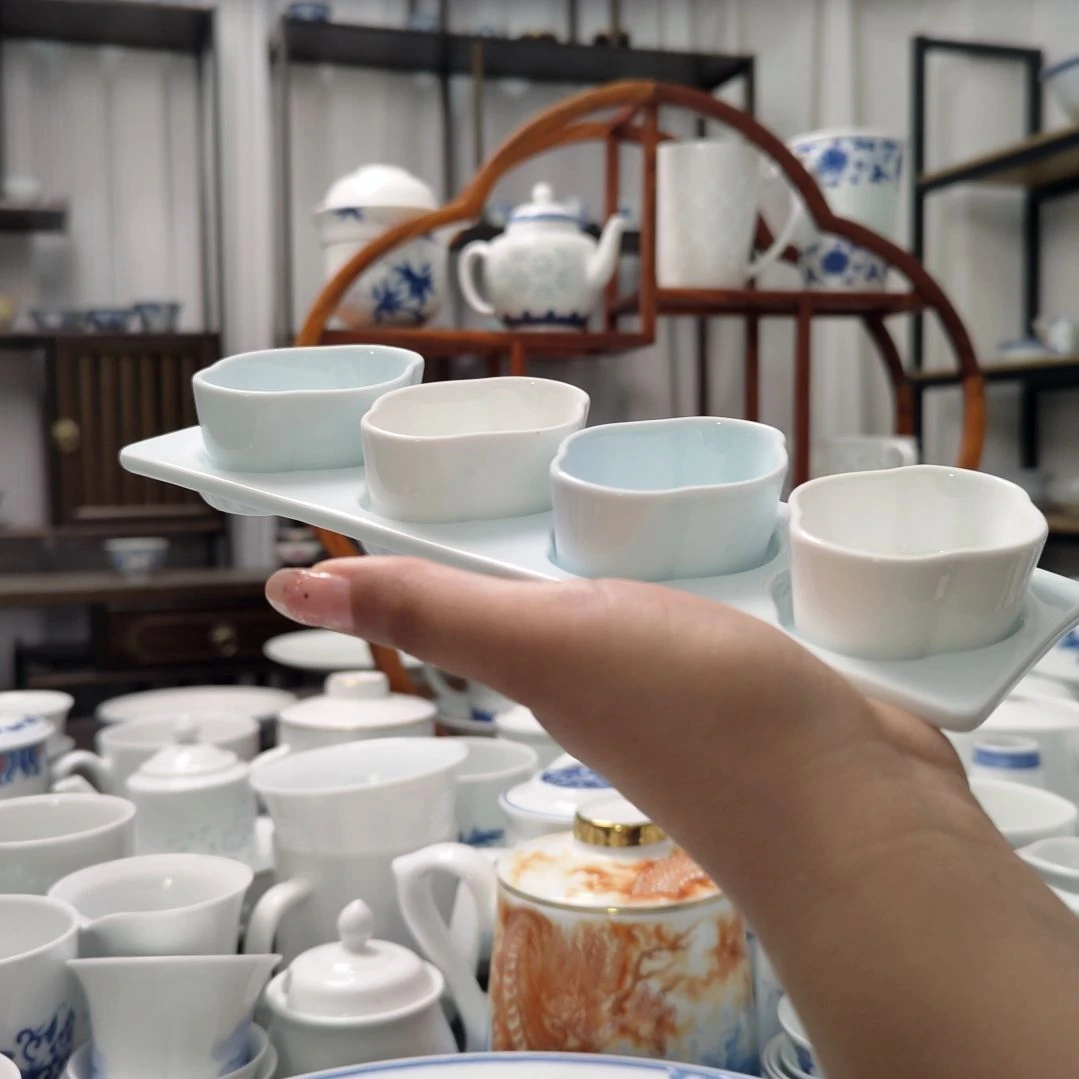 瓷青釉如意味碟套装一套