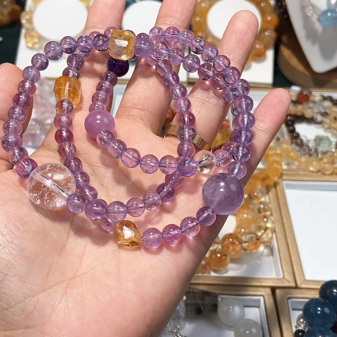 水晶手串未镶嵌贝****4紫水原创