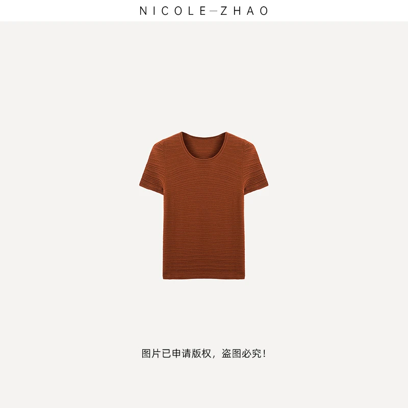 2MJ0001【NICOLE进口ZHAO】高端定制修身百搭显瘦气质针织短袖上衣