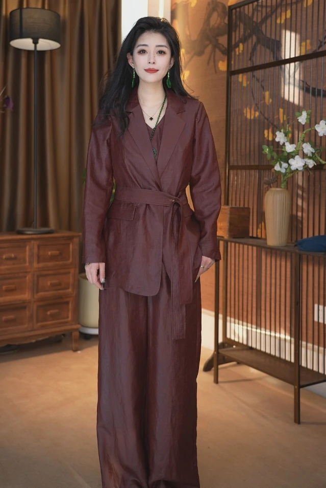 100桑蚕丝红云纱西装中式休闲女士西服时尚舒适上衣女外套950