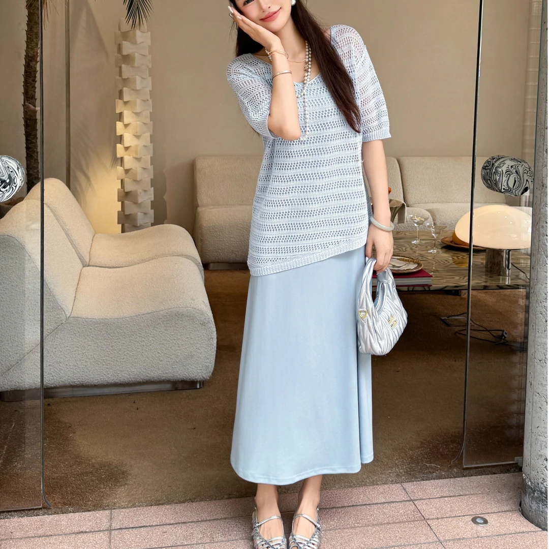 【锦衣服饰】X 7039法式镂空罩衫吊带连衣裙套装