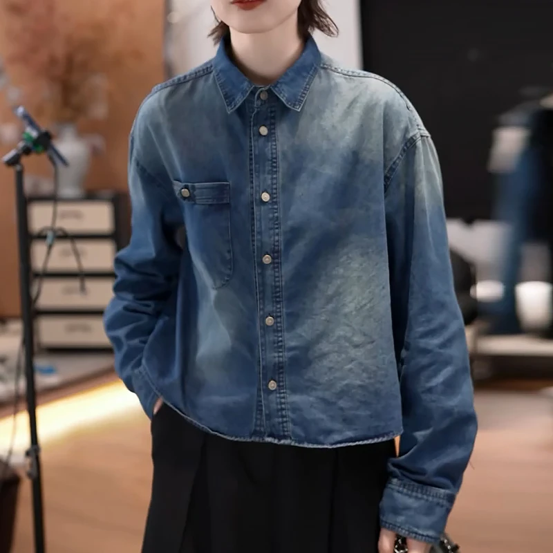 2025年春秋夏季新款韩版时尚休闲风气质牛仔衬衫女小众洋气短外套