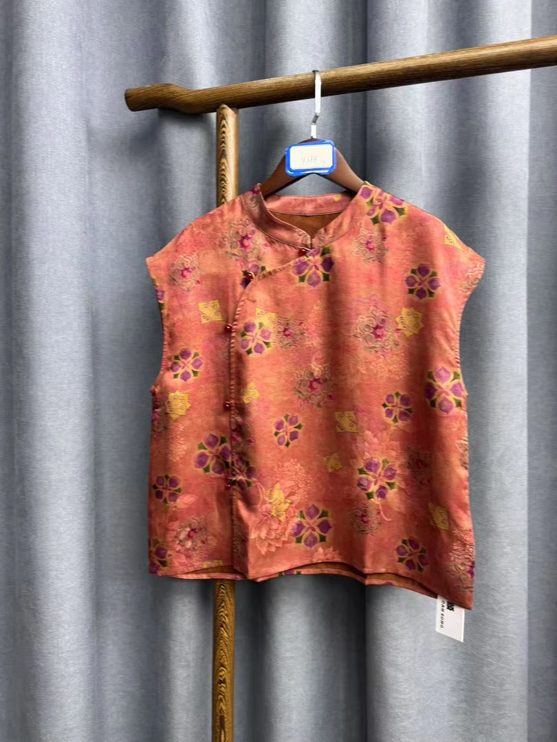 （瑕疵）夏季新款时尚简约新中式桑蚕丝奥黛提花上衣女Y364