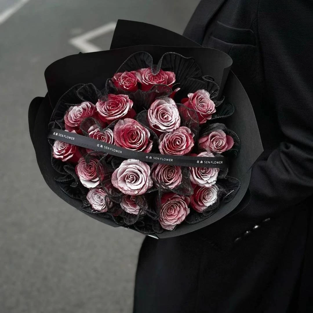 【初雪】19朵落雪红玫瑰花束圣诞款送女朋友老婆闺蜜爱人圣诞节礼物平安夜礼物花店送花上门