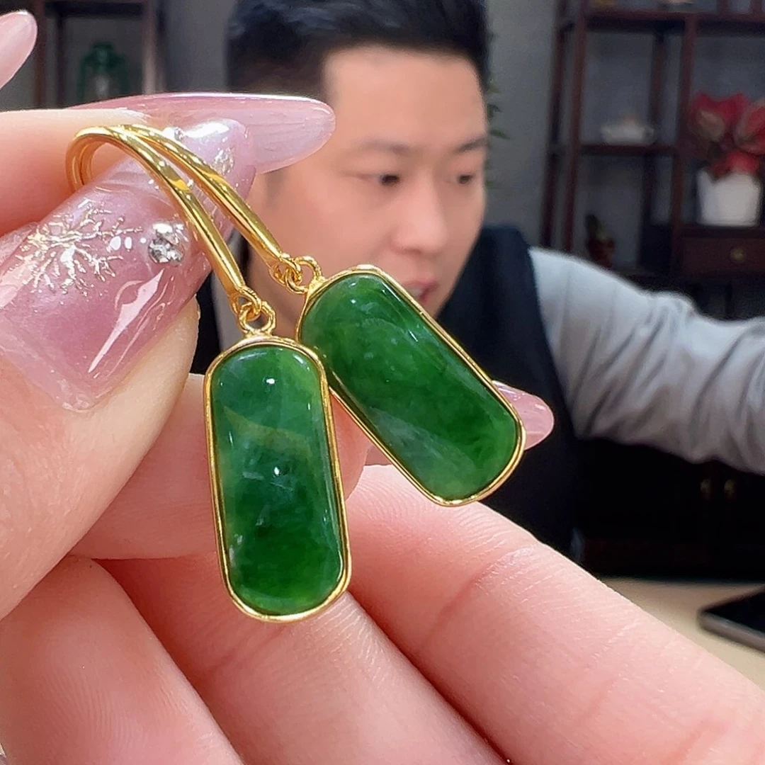 翡翠耳饰银S925镶嵌耳环30